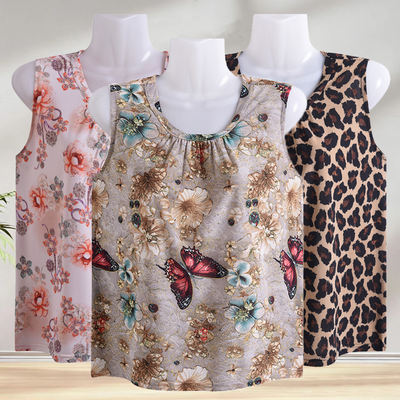 Summer fashion mom's elastic ice silk floral sleeveless vest, large-sized loose belt-covering halter top for women, middle-aged and elderly