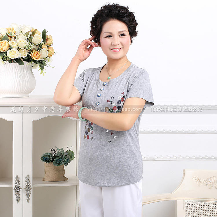 Phụ nữ trung niên của mùa hè cotton ngắn tay t-shirt kích thước lớn lỏng phương thức nửa tay vest chất béo mẹ nạp áo sơ mi quần áo cho mẹ