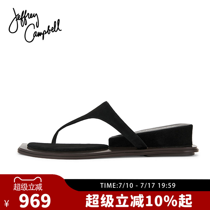 American Jeffrey Campbell Classic Black Thong Toe-Post Flat Beach Slippers Sandals for Women Summer New