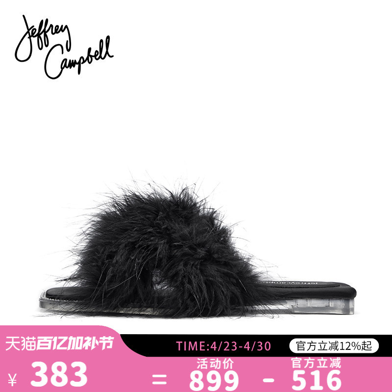 American Jeffrey Campbell Black Furry Rhinestone Slip-On Casual Home Slippers Women's Shoes Summer New