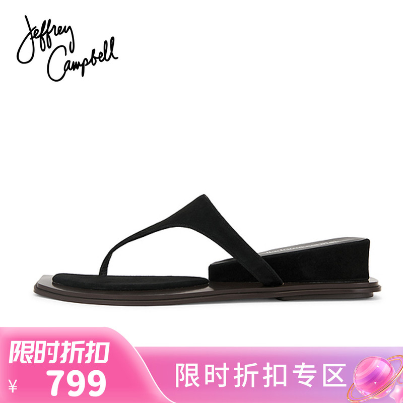 American Jeffrey Campbell Classic Black Thong Toe-Post Flat Beach Slippers Sandals for Women Summer New