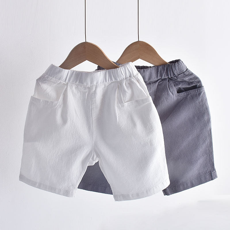 Boys' shorts summer new children's five-point pants cotton and linen thin breathable children's summer clothing white pants Western style