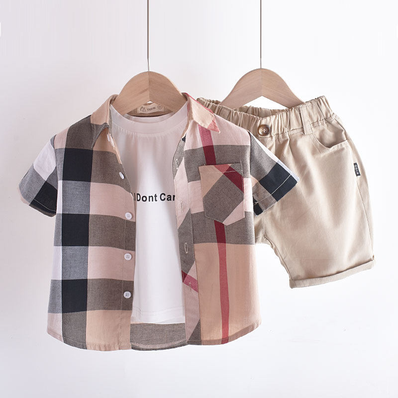 Boy shirt short sleeves 2022 Tong Fashion Summer New Korean version Children's shirts Fashion foreign palate pure cotton blouses