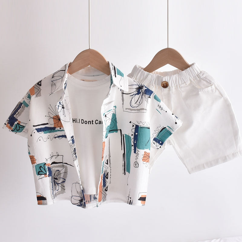 Retro style boys short-sleeved shirts summer new children's tops summer clothes baby Western style thin shirts breathable