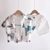 Retro style boys short sleeve shirt summer new childrens coat summer baby Foreign style thin shirt breathable