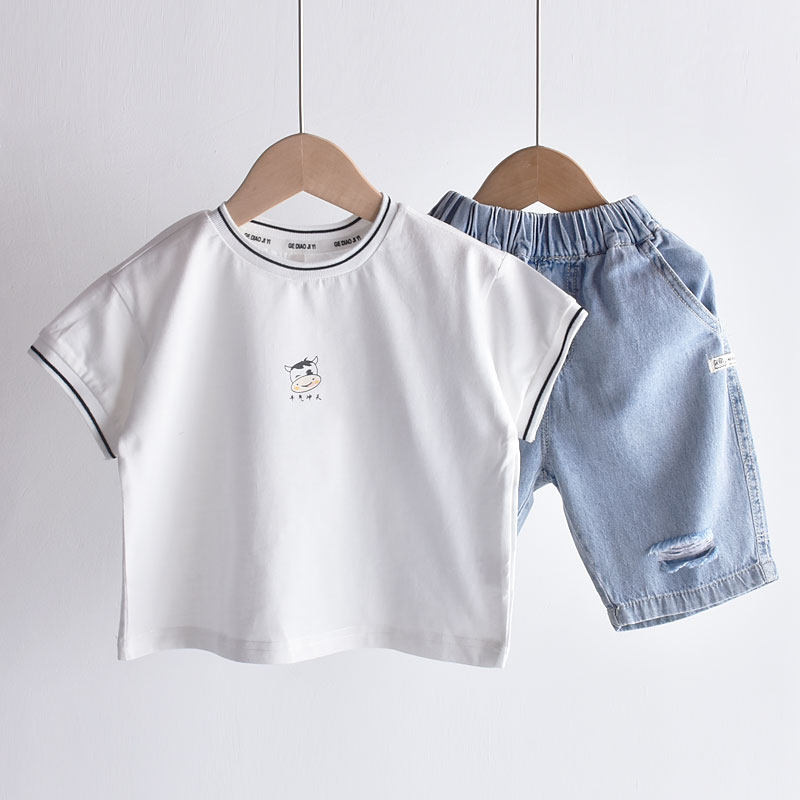 Bull Gas Flushing Boy Short Sleeve T-shirt 2022 Summer New Baby Cartoon Half Sleeve Blouse Summer Dress Child Cotton