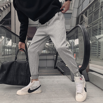 Sports pants mens spring and autumn tie pants slim feet casual trousers handsome autumn pants Korean version of the trend Joker