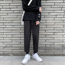 Pants mens spring and autumn Korean trend slim slim suit pants Joker straight tube drop feel small trousers stripe ankle-length pants