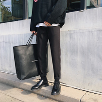 Pants mens autumn and winter slim Joker casual pants plus velvet padded drop feel small trousers men Korean trend straight pants
