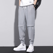 Summer Ice Silk casual pants mens Joker slim slim sweatpants mens tide thin 9 nine-point tie pants men
