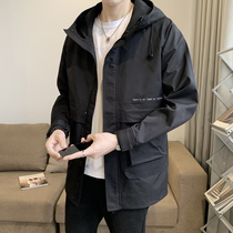 Hooded trench coat men 2021 Autumn New Korean version Joker slim jacket jacket men fashion trend coat men long