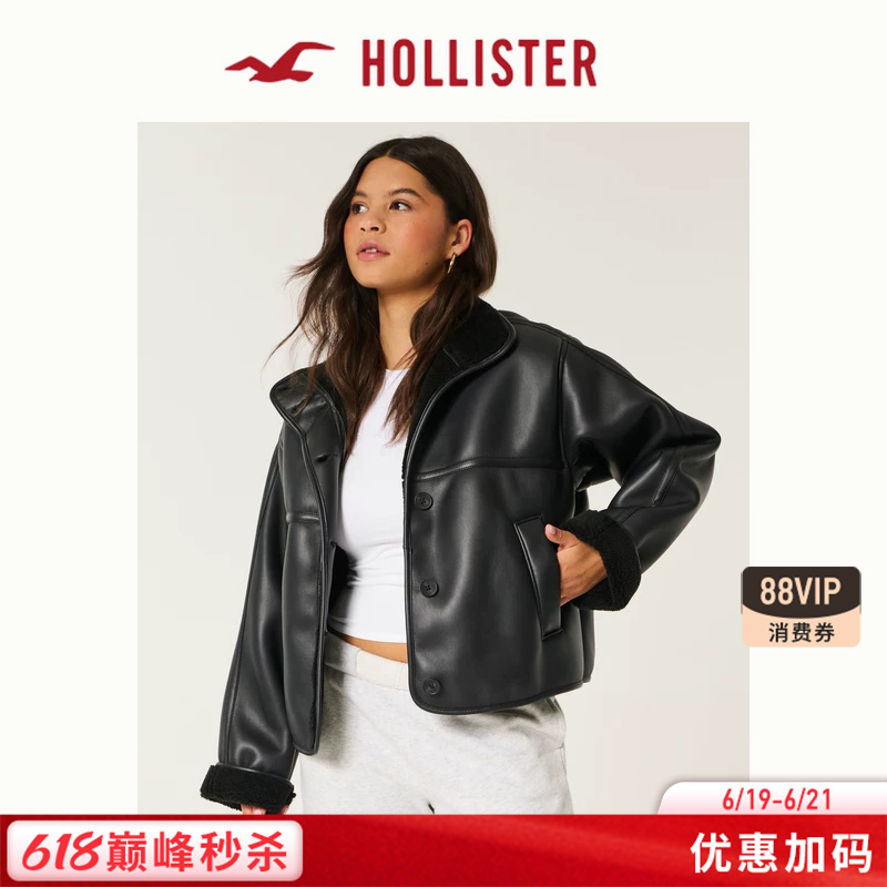 Hollister American-Style Faux Shearling Motorcycle Flight Black Jacket Winter Women's Clothing 344-4420 Hollister American-Style Faux Shearling Motorcycle Flight Black Jacket Winter Women's Clothing 344-4420
