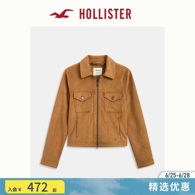 Hollister Classic Retro Trendy Workwear Faux Suede Classic Jacket 26 Spring Women's Clothing 344-6902