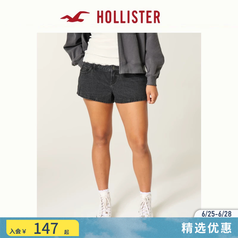 Hollister American Y2K Tight Black Washed Low-Waist Denim Shorts 26 Spring and Summer Women's Clothing 349-6197