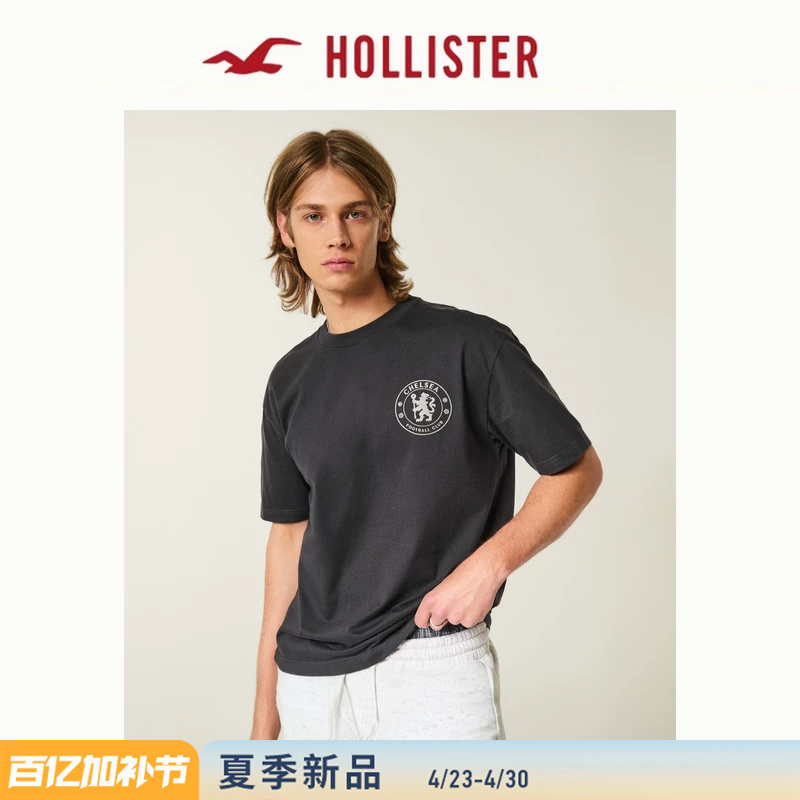 Hollister American-Style Soft Cotton Chelsea Football Black Short-Sleeved T-Shirt 26 Spring and Summer Men's Clothing 323-6060