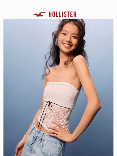 Hollister25 summer Y2K sweet off-shoulder lace see-through inner tube top women's clothing 339-5127