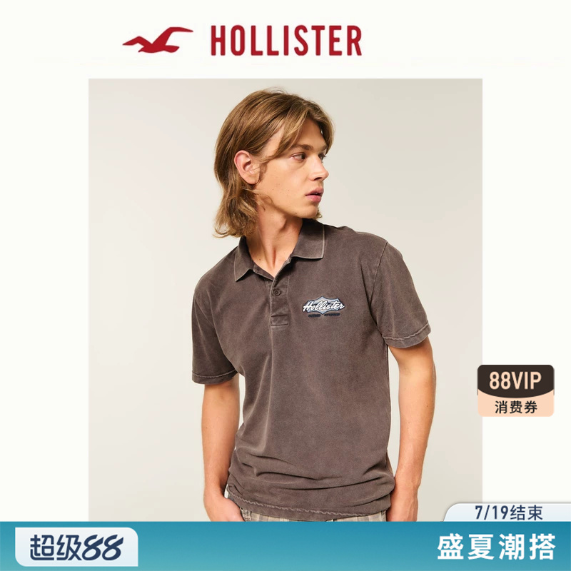 Hollister American Classic Logo Washed Comfortable Short-Sleeved Polo Shirt T-Shirt 26 Summer Men's Clothing 324-6762