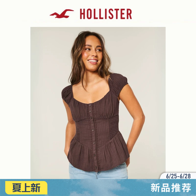 Hollister American Sweet Ruffled Puff Sleeve Short-Sleeved Shirt 26 Summer New Women's Clothing 340-6067