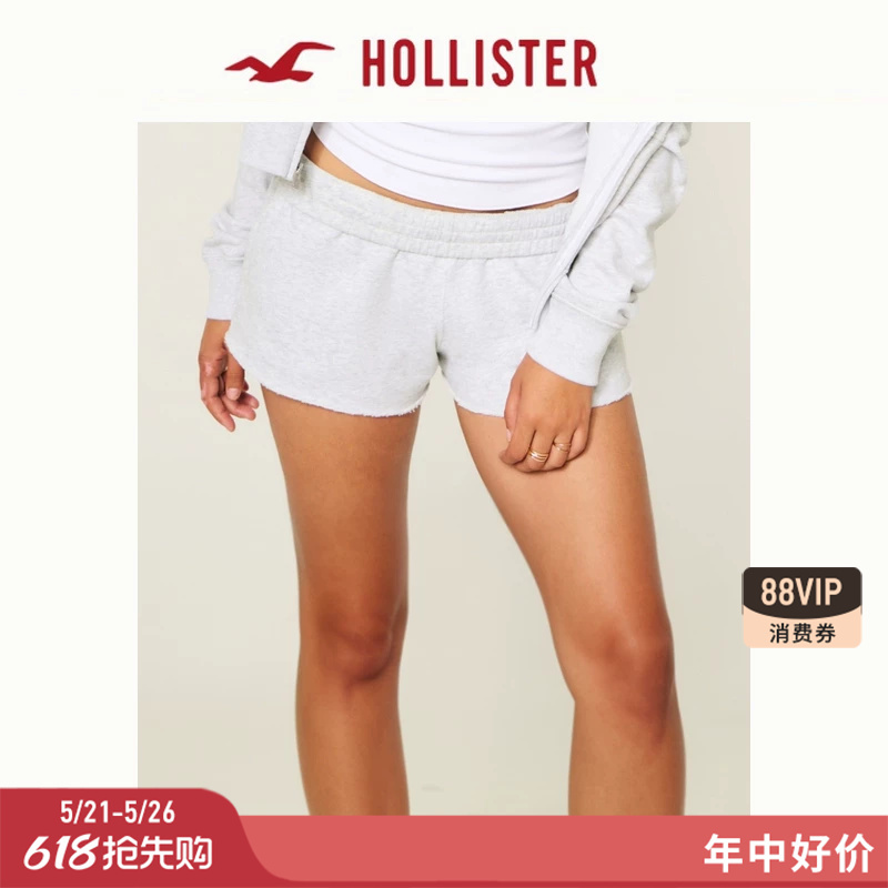 Hollister Small Seagull Pattern American Classic Elastic Waist Fleece Shorts 26 Summer Women's Clothing 349-6386