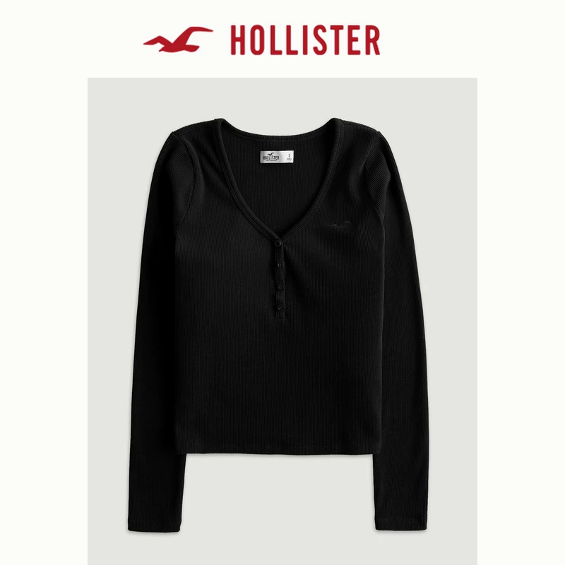 Лонгслив-футболка Hollister (женская) зауженный крой, летняя мягкая рубчик, классической длины