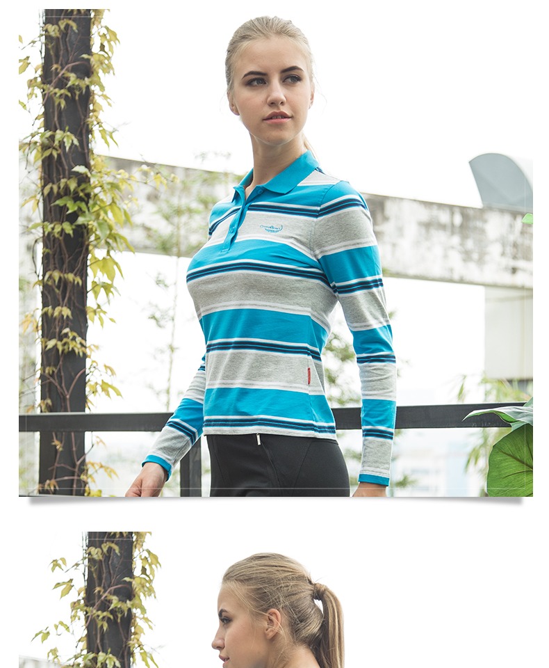 Áo sơ mi nữ cá sấu POLO 2018 mùa thu cotton mới thoải mái sọc dài tay thoải mái thể thao ve áo lót mẫu áo polo