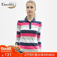 Áo sơ mi cá sấu Áo sơ mi nữ POLO 2018 Thu mới Áo dài tay sọc V-cotton Cotton Áo thun thể thao thông thường áo polo thể thao