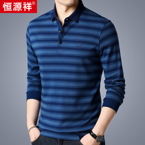 Hengyuanxiang long-sleeved t-shirt mens autumn and middle-aged striped casual Polo shirt loose plus-size t-shirt top dad fashion trend