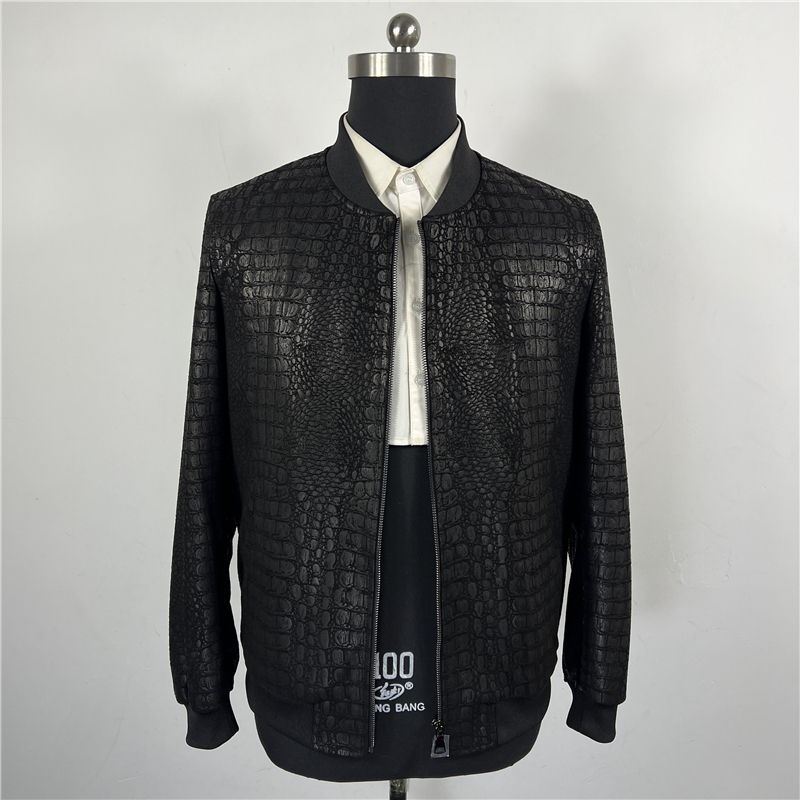 Special Offer: Stylish Sheepskin Leather Jacket for Men with Crocodile Print, Genuine Leather Baseball Jacket, Thin Spring/Autumn Single-Layer Leather Jacket