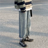 Брендовые прямые свободные джинсы, повседневные брюки для влюбленных для отдыха, штаны, осенние, в корейском стиле