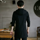 Мужской осенний длинный плащ, трендовая тонкая толстовка с капюшоном для отдыха, 2020, средней длины