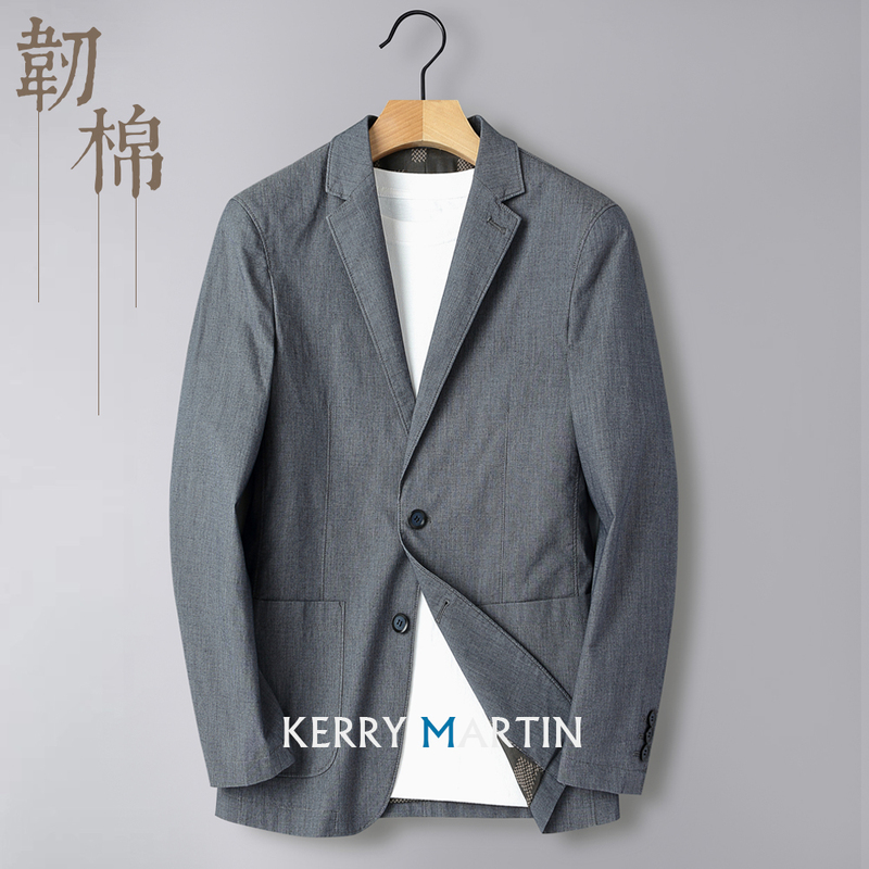 High-End Thin Suit for Men, New Spring and Autumn Casual Light-Colored Cotton Middle-Aged Gray Suit Cotton Jacket Single Top Trendy