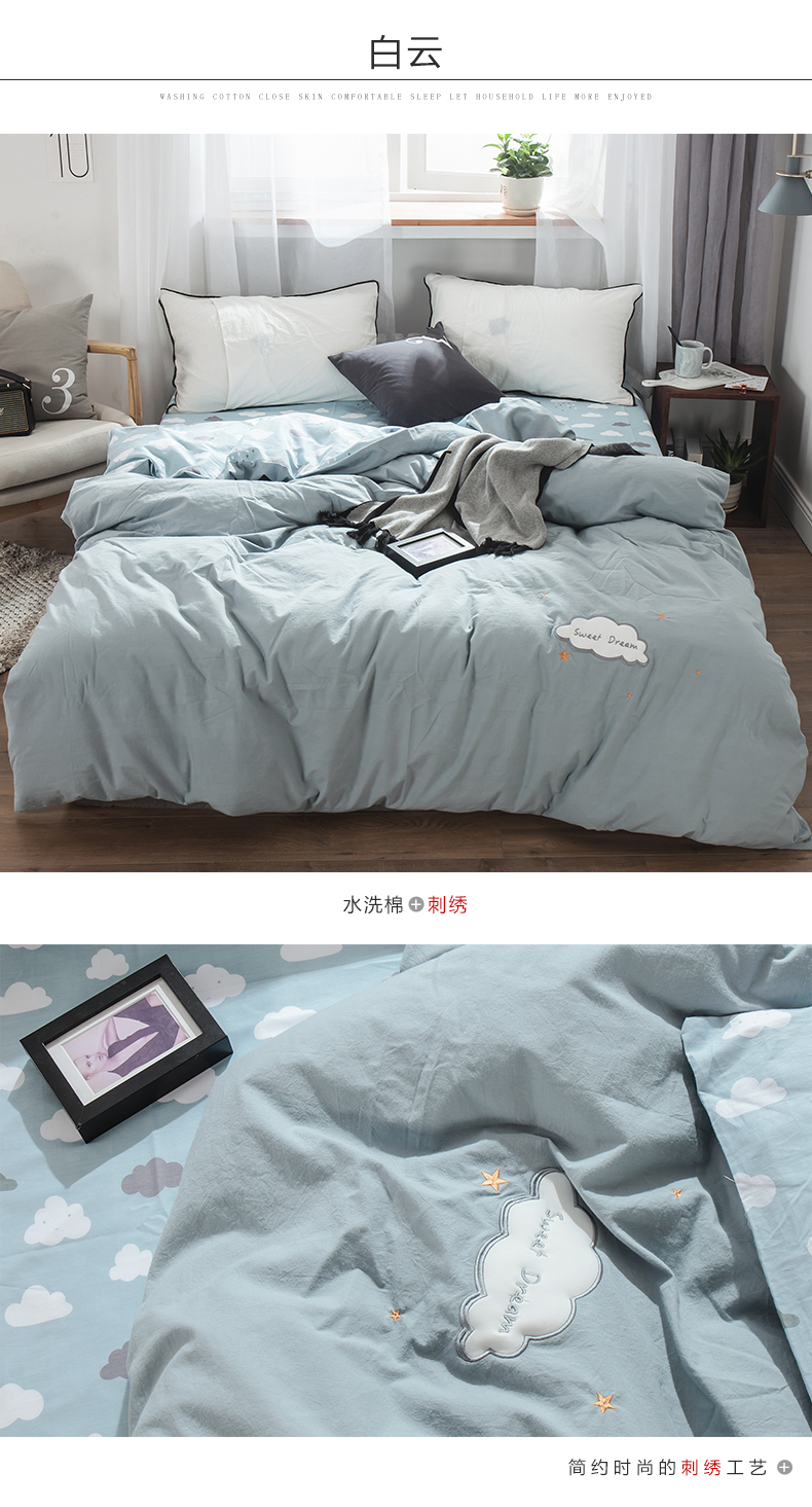 Bông Bắc Âu giặt bông thêu đơn chăn đôi 1.8 tấm đơn ký túc xá sinh viên chăn bông - Quilt Covers chăn phao