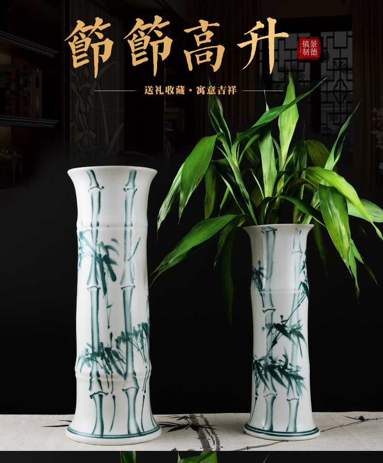 Aquatic culture lucky bamboo flower arranging machine hand draw blue and white porcelain vase furnishing articles of jingdezhen ceramics landing, a large living room