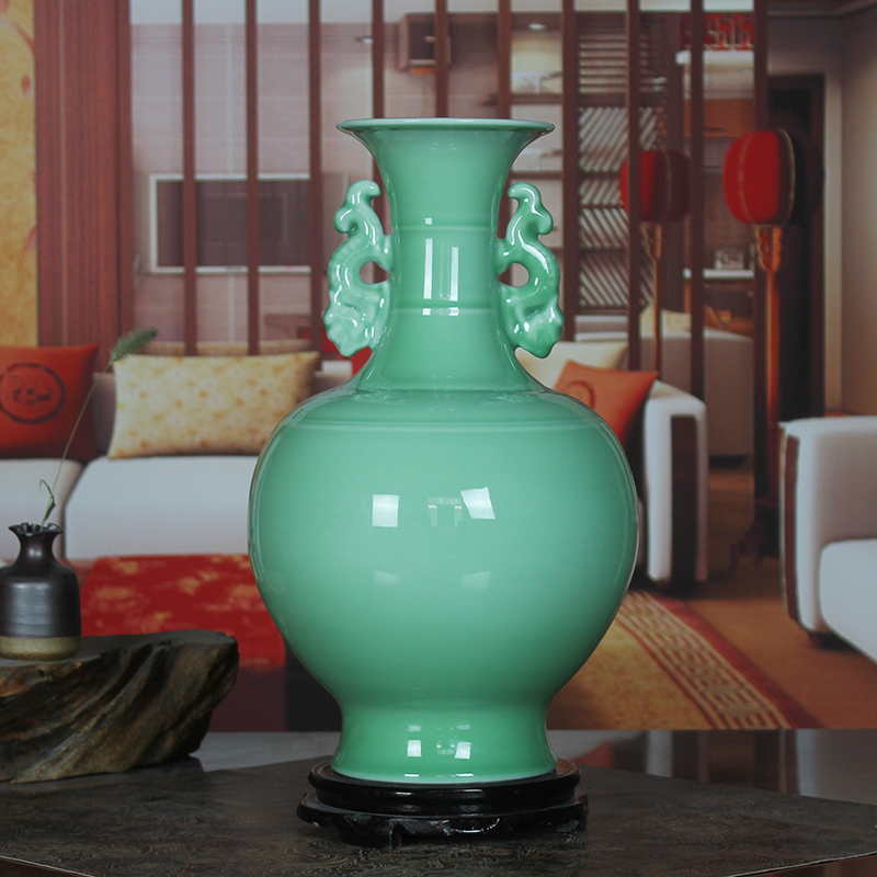 Jingdezhen ceramics shadow celadon glaze color green vase I household crafts sitting room classical furnishing articles