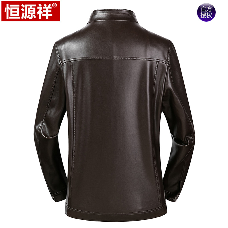 Hengyuanxiang trung niên nam mùa xuân áo da và mùa thu quần áo mỏng giản dị cổ áo jacket da 40-50 tuổi cha váy