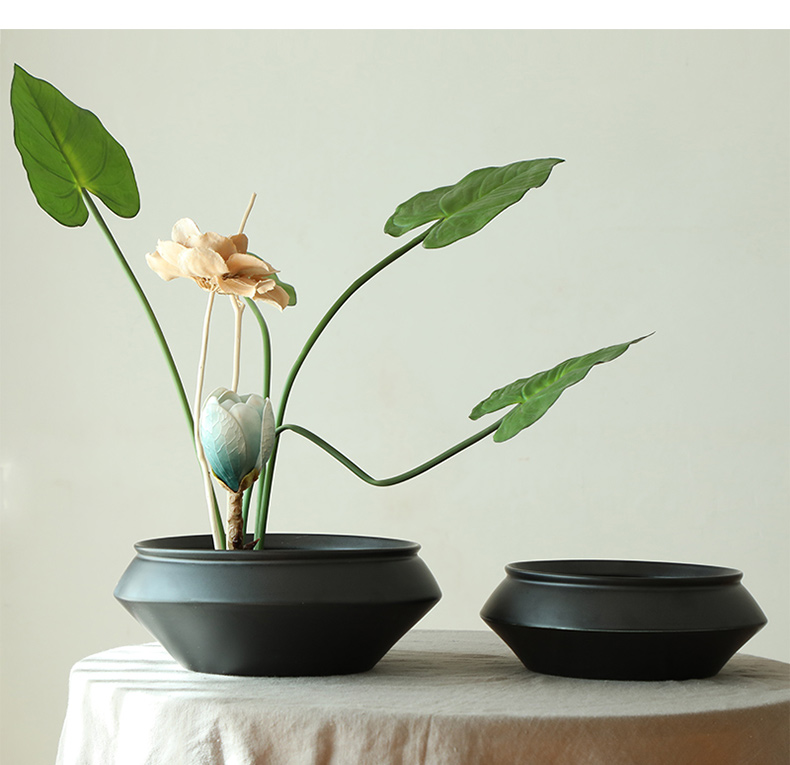 Chinese zen floral outraged black ceramic flower pot sitting room porch hotel villa clubhouse soft outfit vase jian mountain flower