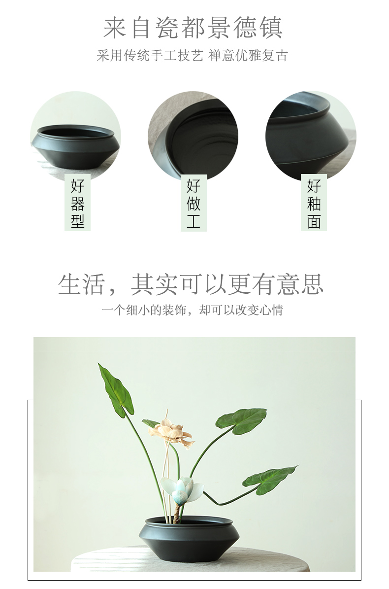 Chinese zen floral outraged black ceramic flower pot sitting room porch hotel villa clubhouse soft outfit vase jian mountain flower