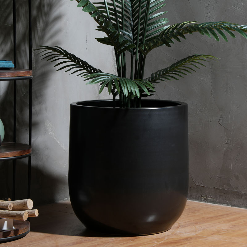 Nordic ceramic flower pot contracted creative floor living room decoration to the hotel green plant furnishing articles of large diameter cylinder black flower pot