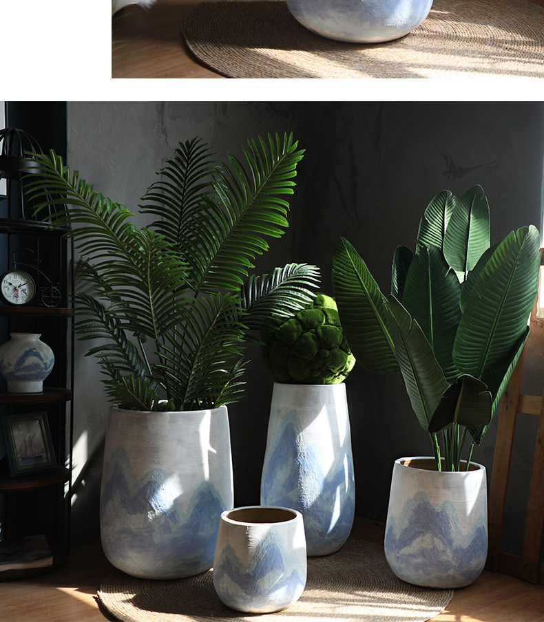 Jingdezhen ceramic Nordic green plant of large diameter flowerpot land contracted flowers villa hotel decoration flower arranging furnishing articles