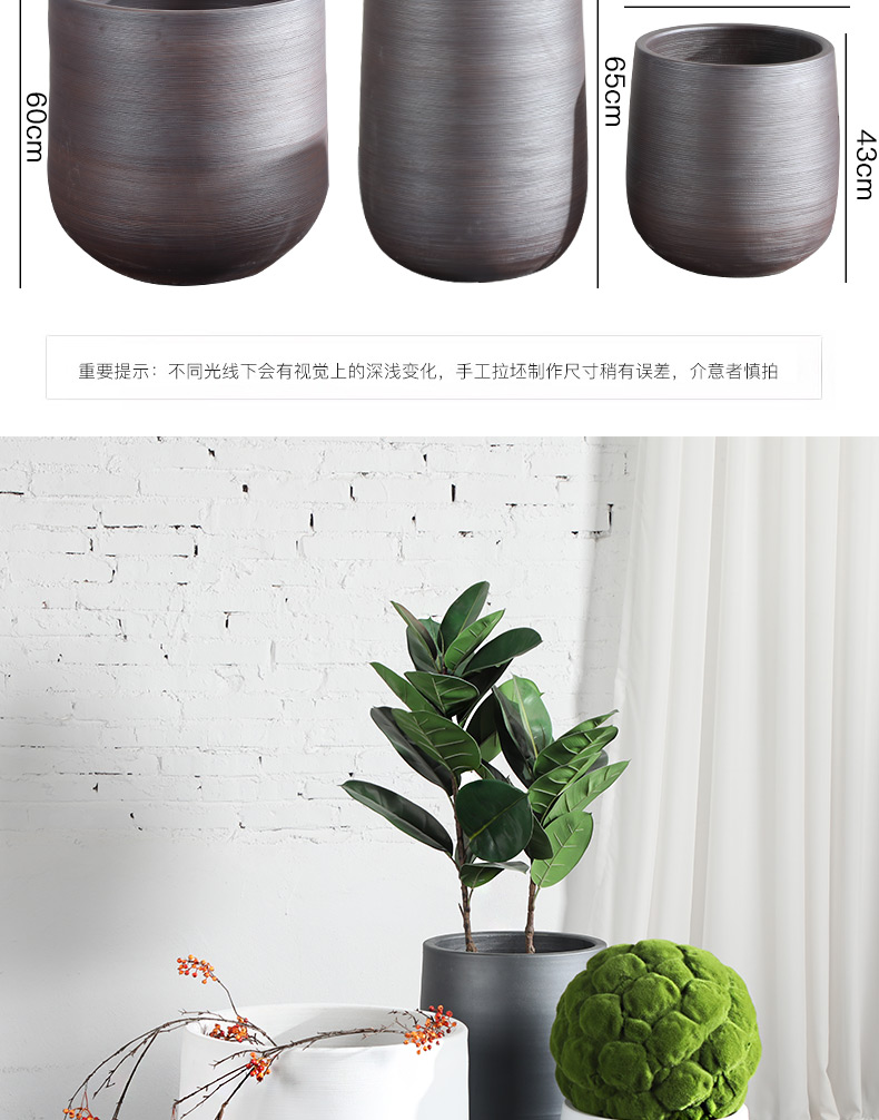 Green plant in northern black ceramic vase flowerpot I and contracted indoor plant decoration cylinder hydroponic POTS of large diameter