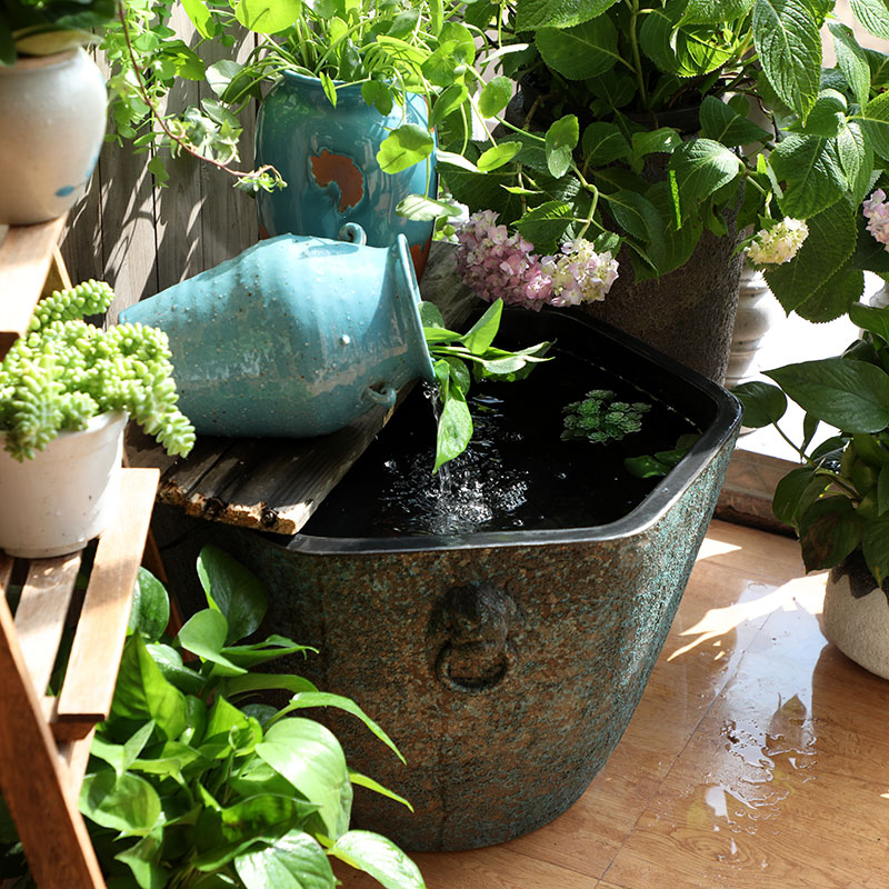 Jingdezhen ceramic aquarium fish bowl sitting room extra large water lily lotus old flowers cylinder tank yard