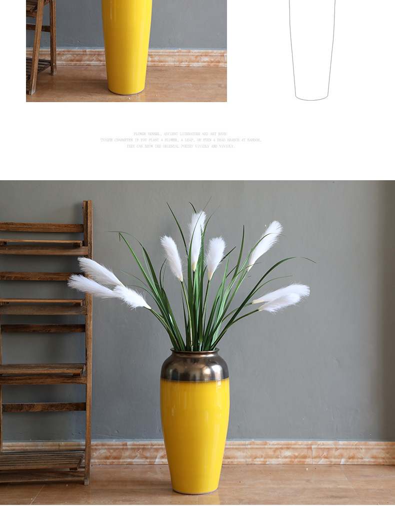 Simulation flower fake flower adornment art show modern ceramic vase furnishing articles flower arranging ground large sitting room decoration is golden