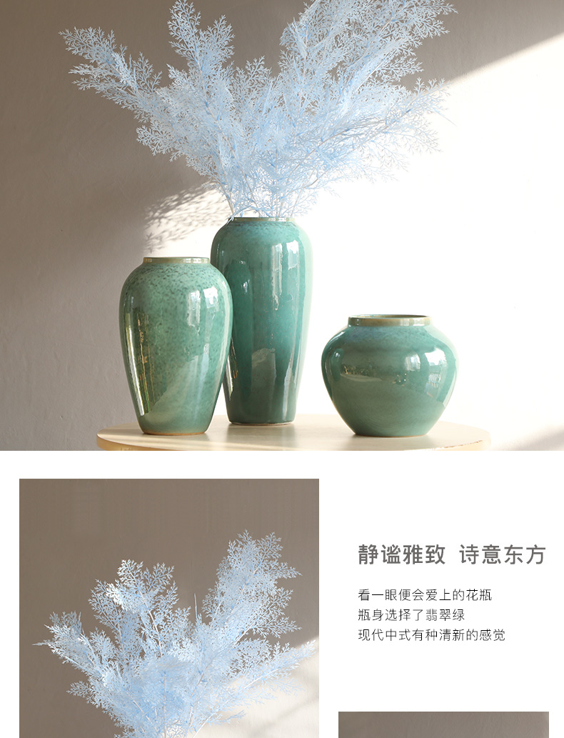 Jingdezhen ceramic little sitting room of Chinese style decoration green vase furnishing articles retro clay coarse pottery hydroponic flowers vase