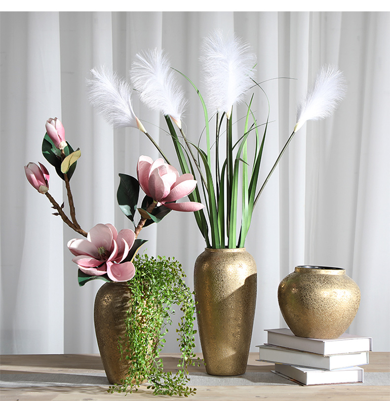 Light the key-2 luxury of new Chinese style plating gold ceramic vase simulation flower suit I and contracted sitting room porch decorate furnishing articles