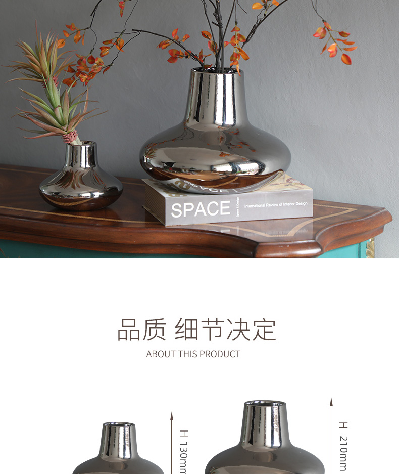 Nordic contracted table light silver ceramic vase furnishing articles hotel board room sitting room key-2 luxury flower arranging flower decorations