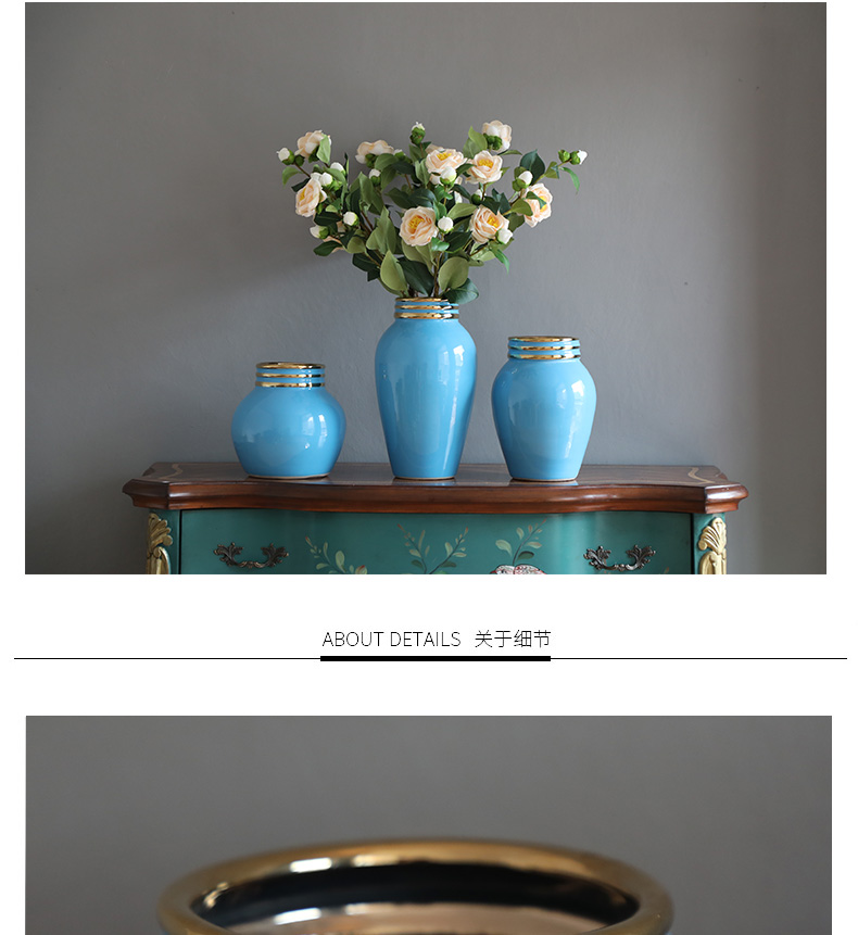 Light the key-2 luxury of modern ceramic vase furnishing articles Nordic new Chinese style flower arranging jingdezhen ceramic big blue vase household living room