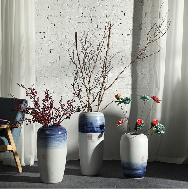 New Chinese style floor vases, flower arranging, the sitting room porch household adornment of jingdezhen ceramic dried flowers large floral furnishing articles