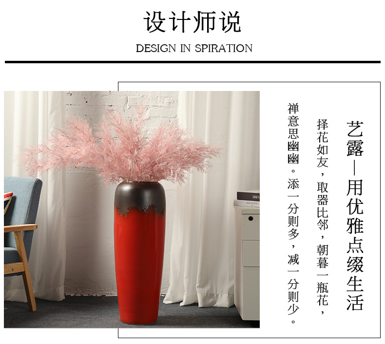 Jingdezhen ceramic vase landing big red Chinese red dried flower vases, sitting room of I and contracted style flower arrangement furnishing articles