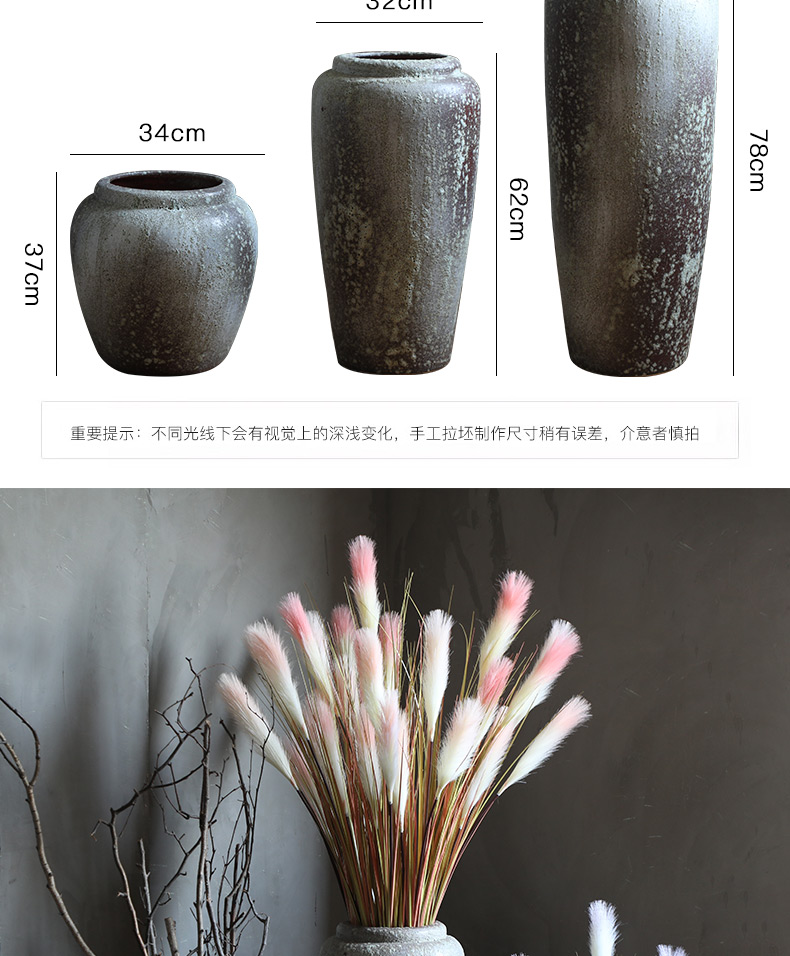 Wide caliber vase modern fashion old pottery vase furnishing articles flower arranging dried flower vase reed sitting room suit coarse pottery