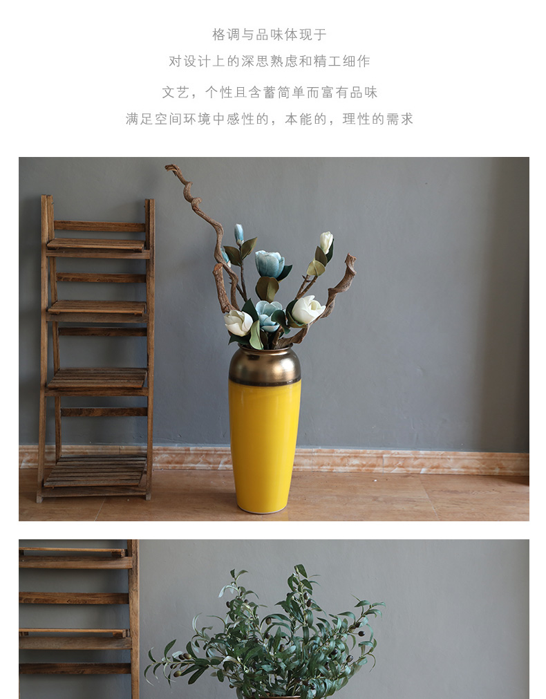 Simulation flower fake flower adornment art show modern ceramic vase furnishing articles flower arranging ground large sitting room decoration is golden